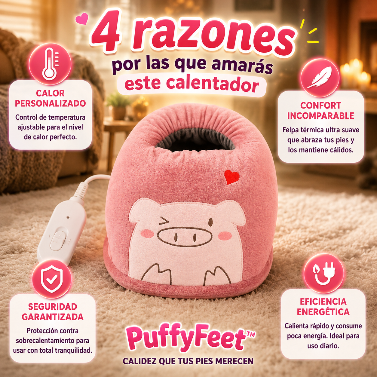 PuffyFeet™ - Calentador Eléctrico de Pies con Felpa Térmica y Control de Temperatura