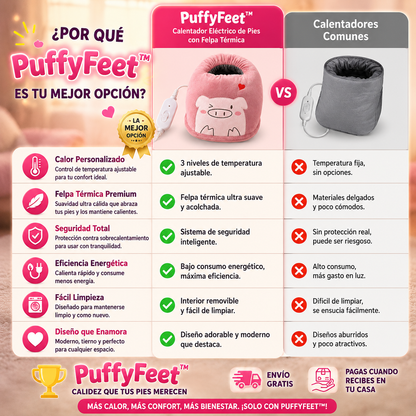 PuffyFeet™ - Calentador Eléctrico de Pies con Felpa Térmica y Control de Temperatura